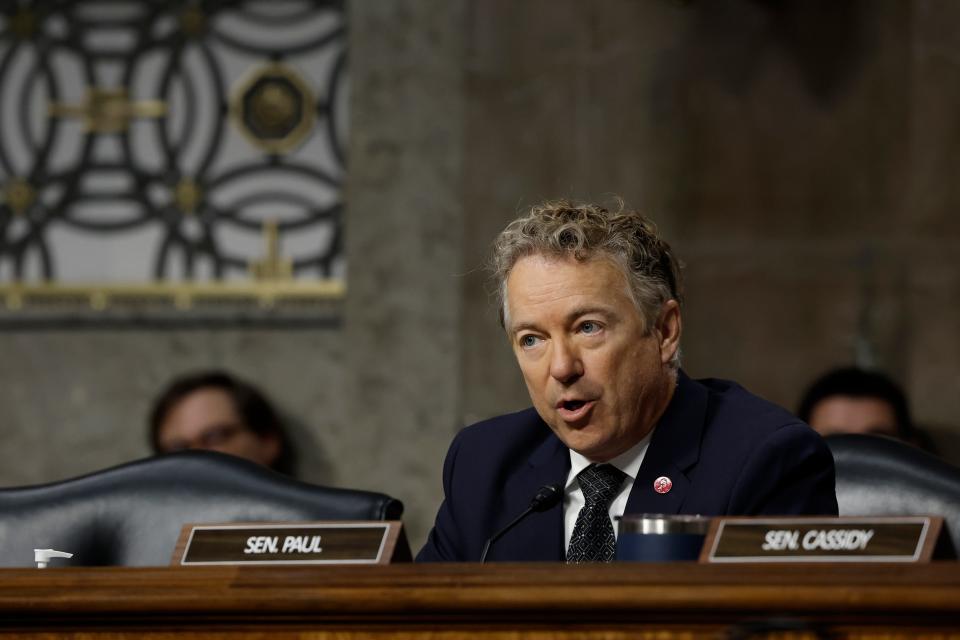 Sen. Rand Paul, R-Ky., speaks during a hearing with former Starbucks CEO Howard Schultz in the Dirksen Senate Office Building on Capitol Hill on March 29, 2023 in Washington, DC.