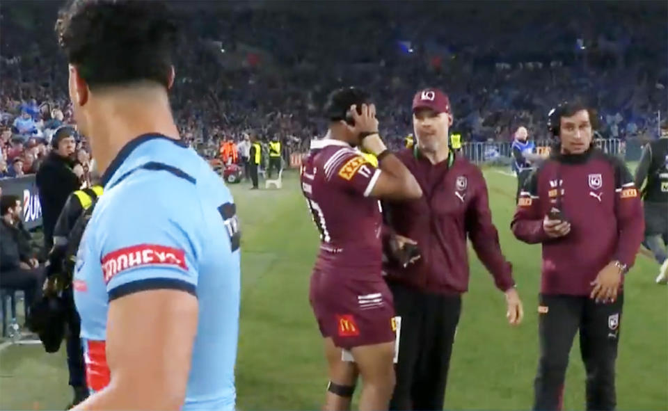 Nate Myles and Joseph Suaalii in State of Origin I.