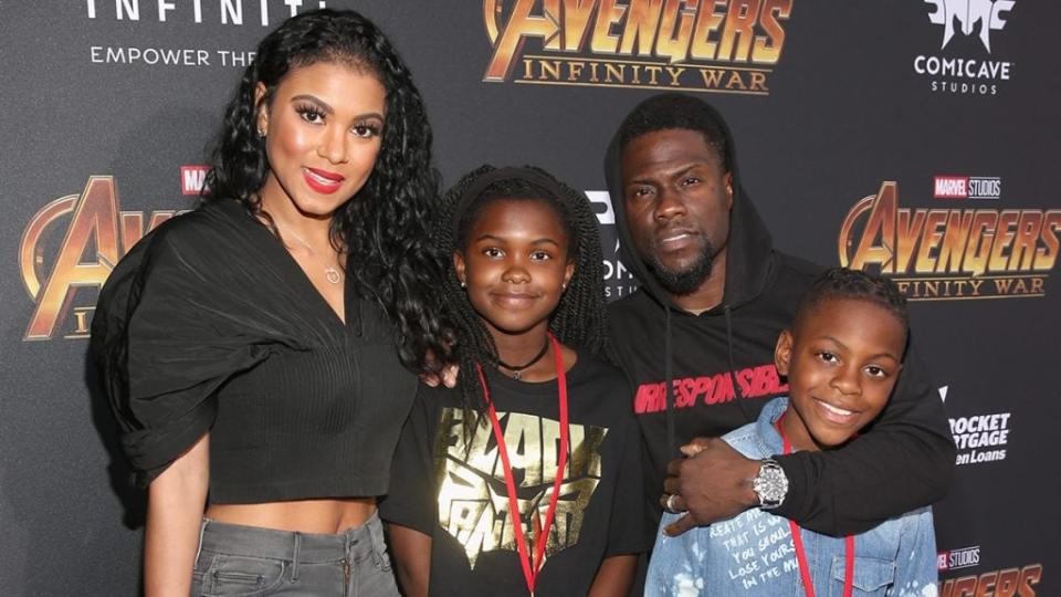 Eniko Parrish, Heaven Hart, actor Kevin Hart and Hendrix Hart attend the Los Angeles Global Premiere for Marvel Studios Avengers: Infinity War on April 23, 2018 in Hollywood, California. (Photo by Jesse Grant/Getty Images for Disney)