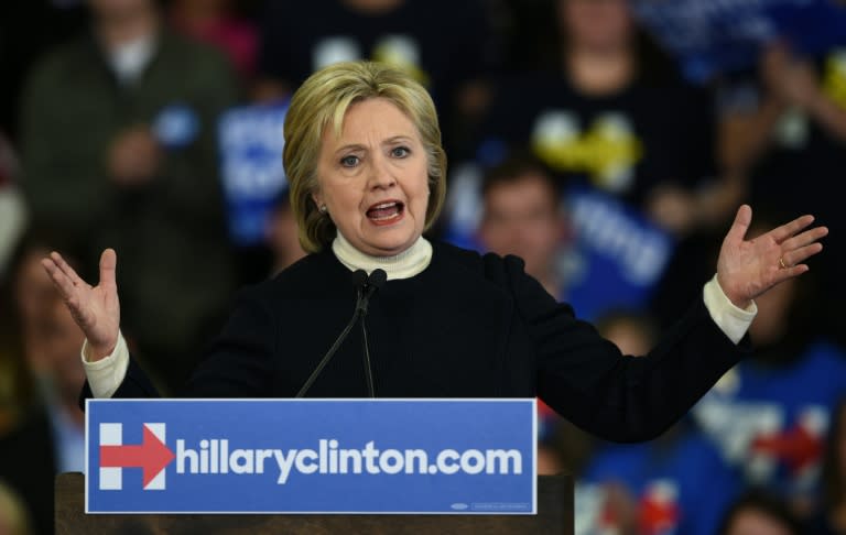 Democratic presidential hopeful Hillary Clinton speaks at her primary night party at Southern New Hampshire University in Hooksett