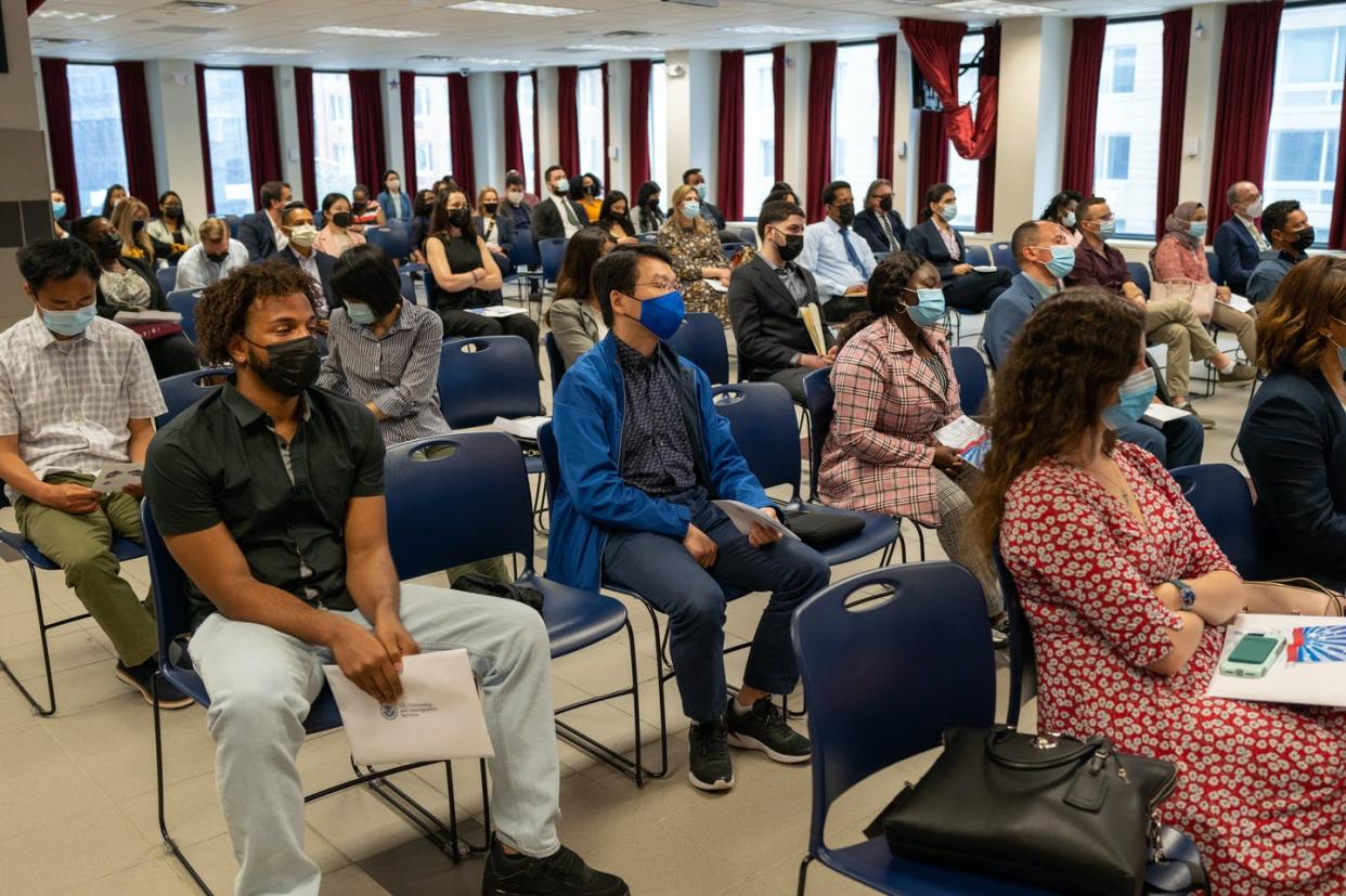 <span class="caption">Academic research plays an important role in helping dispel myths and misconceptions about migration.</span> <span class="attribution"><a class="link " href="https://www.gettyimages.com/detail/news-photo/people-participate-in-a-special-memorial-day-naturalization-news-photo/1241038894" rel="nofollow noopener" target="_blank" data-ylk="slk:Spencer Platt/Getty Images News via Getty Images;elm:context_link;itc:0;sec:content-canvas">Spencer Platt/Getty Images News via Getty Images</a></span>