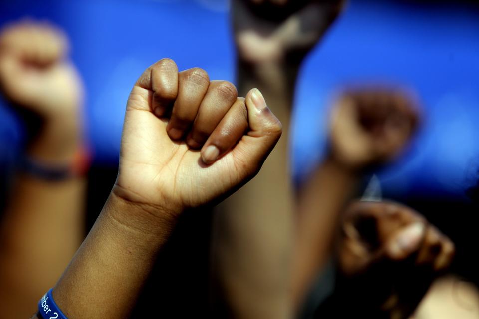 Hofstra University students staged a Black Lives Matter protest on the campus on Long Island, New York. Sept. 26, 2016.