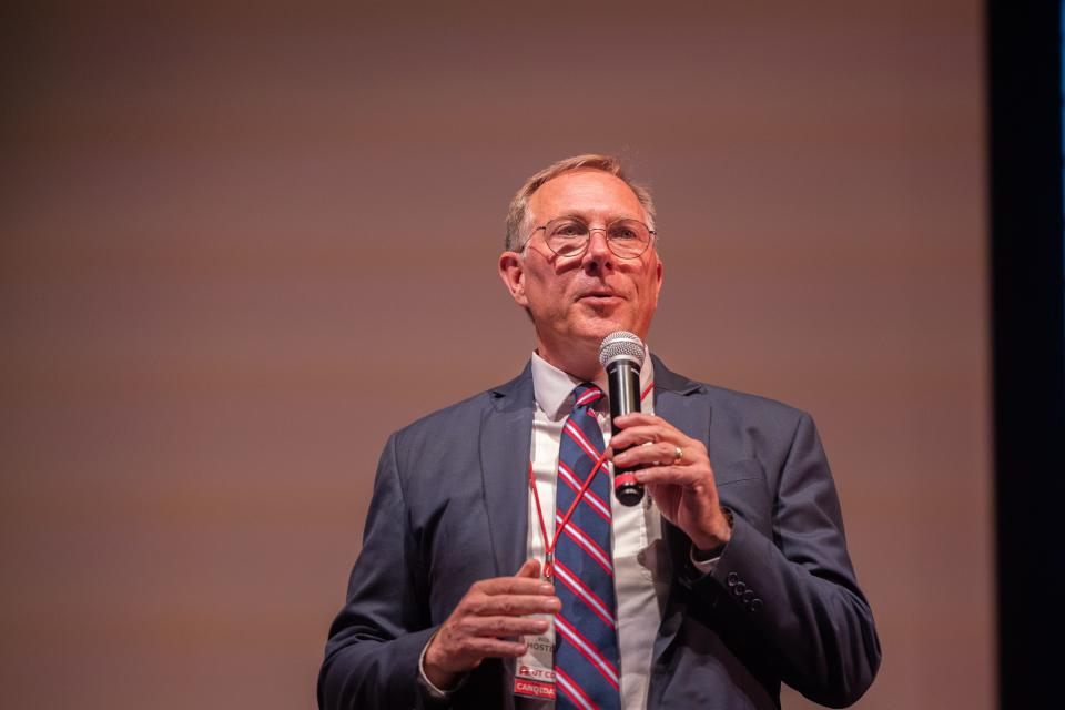 Utah Congressional District 2 representative candidate Bill Hoster speaks during the first Congressional District 2 debate at Woods Cross High School in Woods Cross on June 20, 2023. | Ryan Sun, Deseret News