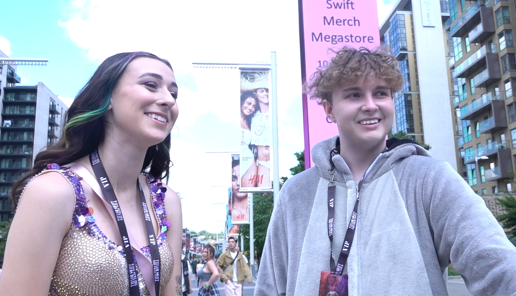 Taylor Swift fans Bailey and Filip smiling