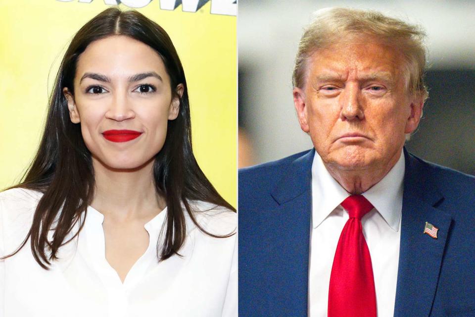 <p>Samantha Burkardt/Getty; Steven Hirsch-Pool/Getty</p> Alexandria Ocasio-Cortez in 2019, Donald Trump in 2024