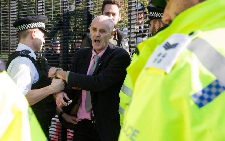 Donnachadh McCarthy, pictured at a previous protest, addressed the crowds at tufton Street - Mark Kerrison / Alamy Stock Photo