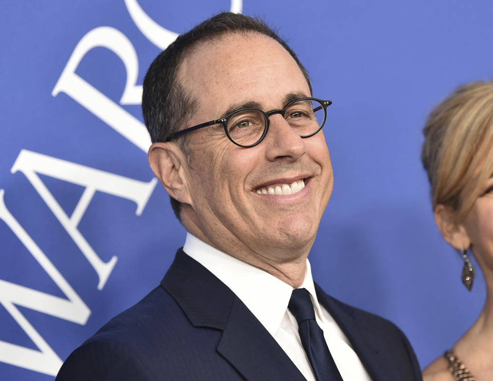 FILE - Jerry Seinfeld arrives at the CFDA Fashion Awards at the Brooklyn Museum in New York on June 4, 2018. In Seinfeld's new book, “Is This Anything?” Seinfeld reveals a timeline of jokes he's written over the past 45 years, showing how a 21-year-old kid from New York's Long Island evolved into arguably one of the greatest stand-up comics of his time. (Photo by Evan Agostini/Invision/AP, File)