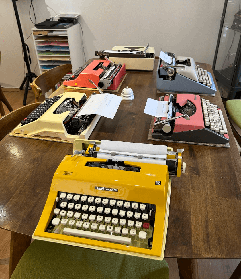 retro-typewriters-bright-yellow-pink-blue