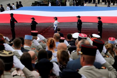 The traditional Bastille Day military parade on the Champs-Elysees Avenue in Paris