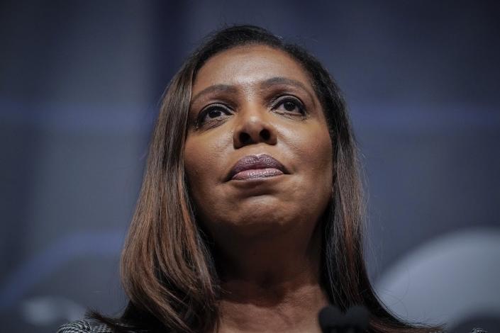 FILE - New York State Attorney General Letitia James speaks during the New York State Democratic Convention on Feb. 17, 2022, in New York. The New York attorney general’s lawsuit accusing former President Donald Trump and his company of fraud has been assigned to a state court Judge Arthur Engoron, who repeatedly ruled against the former president in related subpoena disputes — including holding him in contempt, fining him $110,000 and forcing him to sit for a deposition. Trump’s lawyers are objecting to Judge Engoron’s continued involvement. (AP Photo/Seth Wenig, File)
