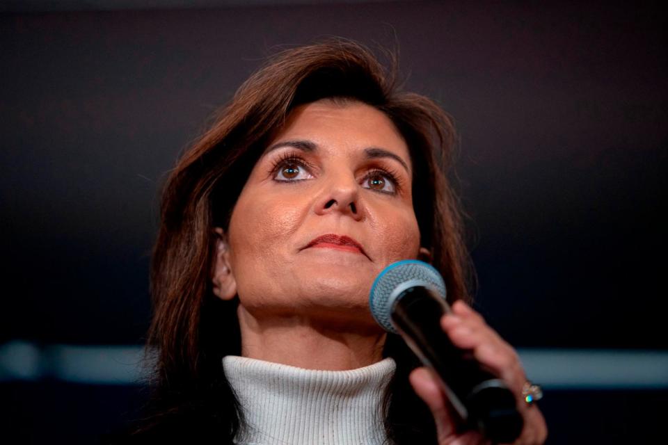 PHOTO: Republican presidential candidate, former U.N. Ambassador Nikki Haley delivers a speech during a campaign event, Mar. 3, 2024, in South Burlington, Vermont.  (John Tully/Getty Images)