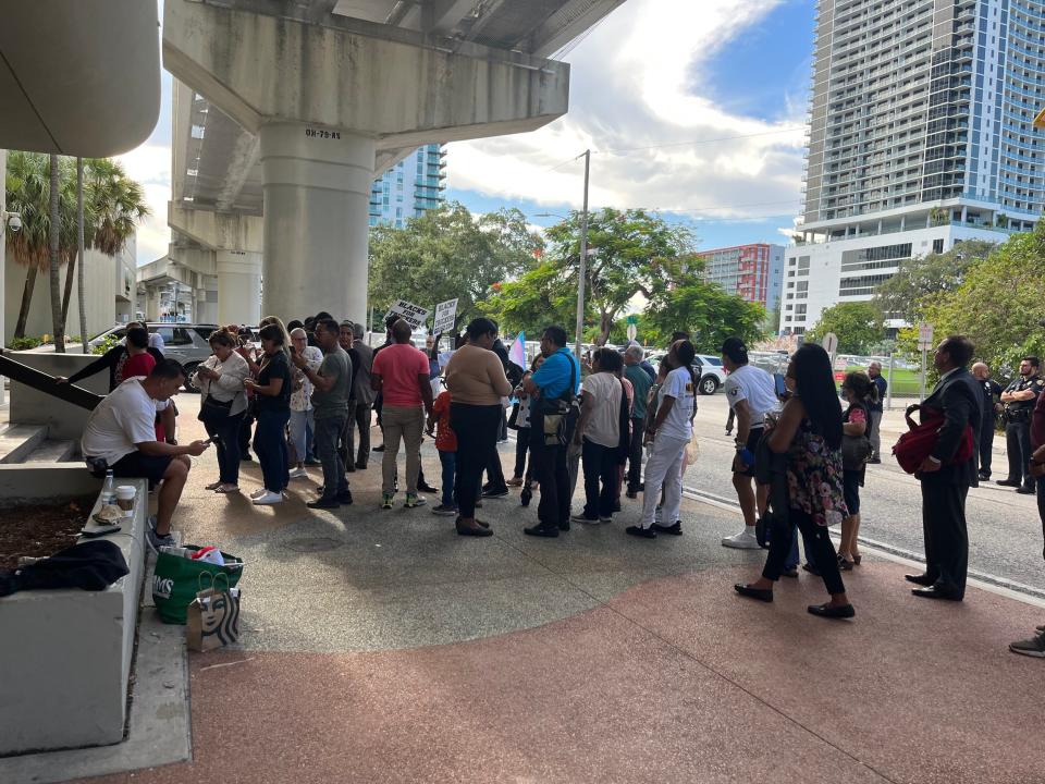 Line outside Miami-Dade School Board meeting on September 7, 2022.