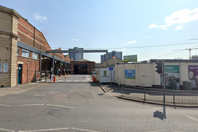 Streetview of the Nottingham City Transport bus depot on Lower Parliament Street