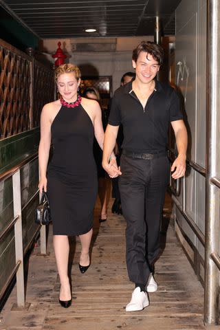 <p>Billy Rosewood / SplashNews.com</p> Lili Reinhart and boyfriend Jack Martin smile as they enjoy a night out in Venice.