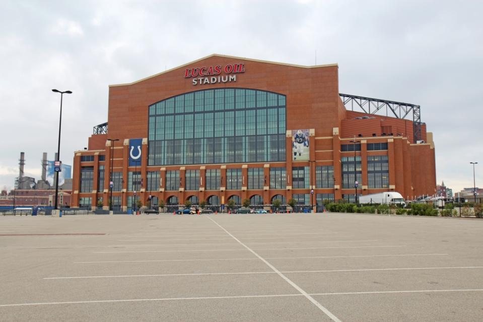 The front entrance to Lucas Oil Stadium in Indianapolis, via Getty Images