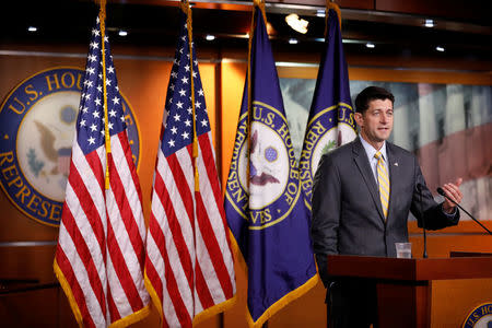 FILE PHOTO: Speaker of the House Paul Ryan speaks with reporters during his weekly news conference on Capitol Hill in Washington, U.S., June 21, 2018. REUTERS/Aaron P. Bernstein