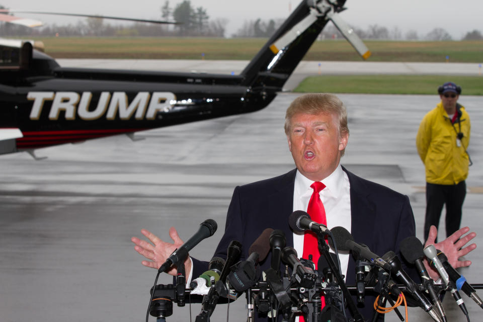 Trump speaks to the media on April 27, 2011, about President Barack Obama&rsquo;s release of his original birth certificate that morning.&nbsp;As late as 2010, Trump had only praise for Obama. (Photo: Matthew Cavanaugh / Getty Images)