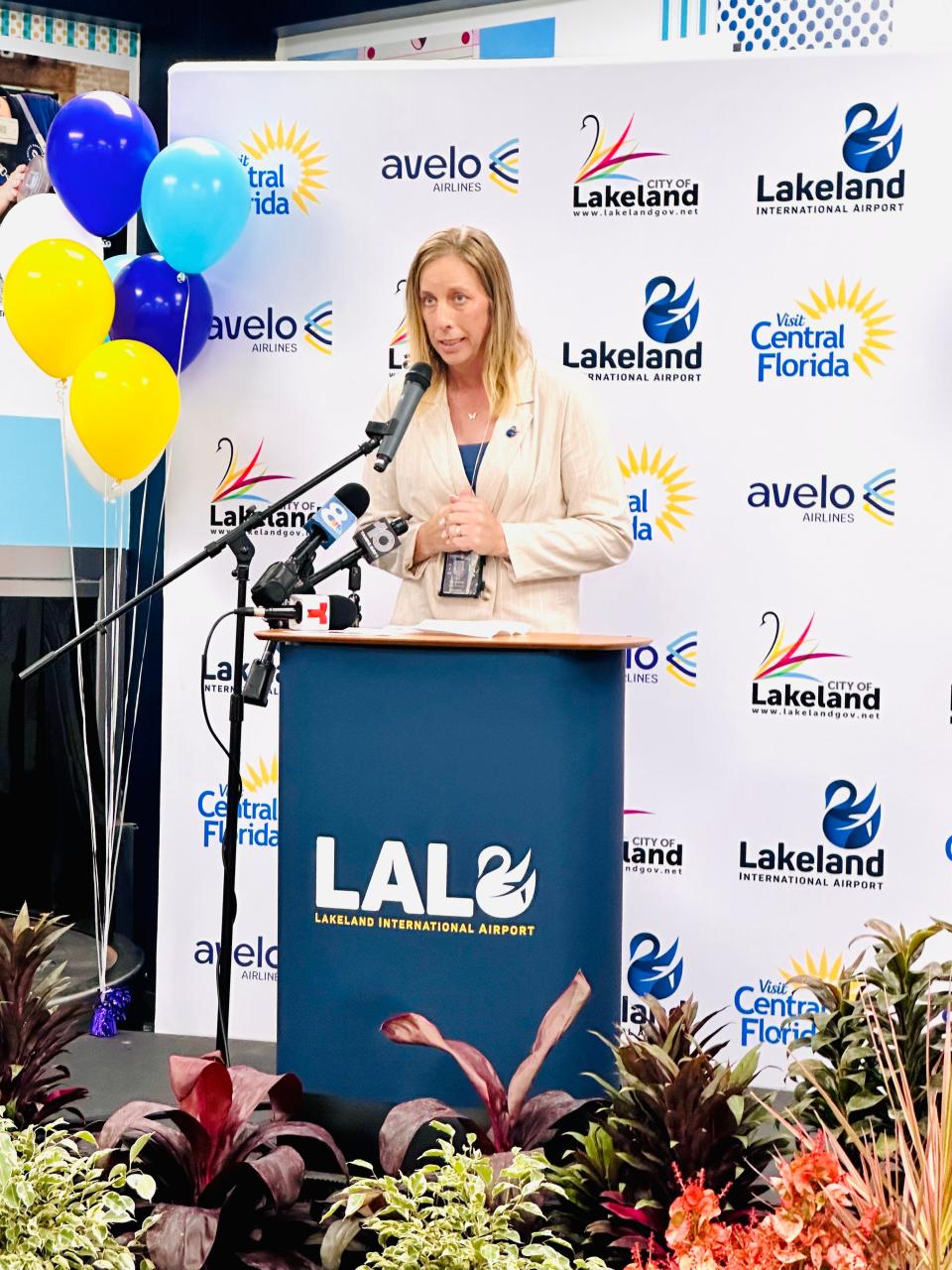 Lakeland Airport Director Kris Hallstrand thanks Lakeland and the surrounding communities for their strong support of Avelo Airline's commercial air service leading to the announcement of seven new routes starting this fall on Wednesday morning.