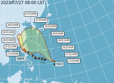 杜蘇芮（左）、準卡努（右）最新路徑預測。（圖／氣象局）