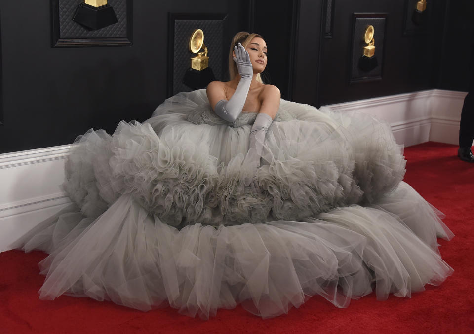 FILE - Ariana Grande arrives at the 62nd annual Grammy Awards on Jan. 26, 2020, in Los Angeles. Grande turns 28 on June 26. (Photo by Jordan Strauss/Invision/AP, File)