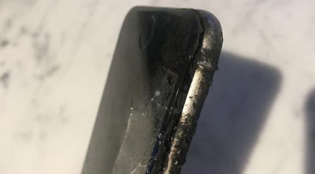 The bottom of the iPhone was completely melted, however the top remained in tact.