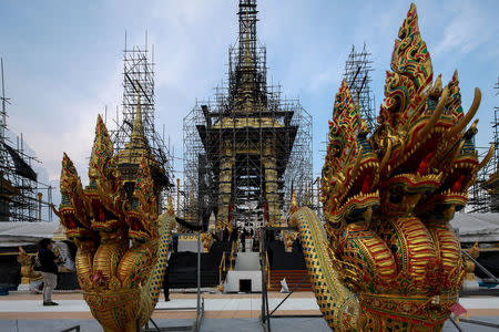 Deity sculptures which will be used at the Royal Crematorium for the late King Bhumibol Adulyadej are seen in Bangkok, Thailand, September 21, 2017. REUTERS/Athit Perawongmetha