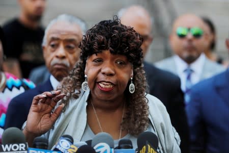 Gwen Carr, the mother of Eric Garner, speaks to the media after a meeting with Justice Department officials about their decision to not prosecute NYPD officer Daniel Pantaleo in New York