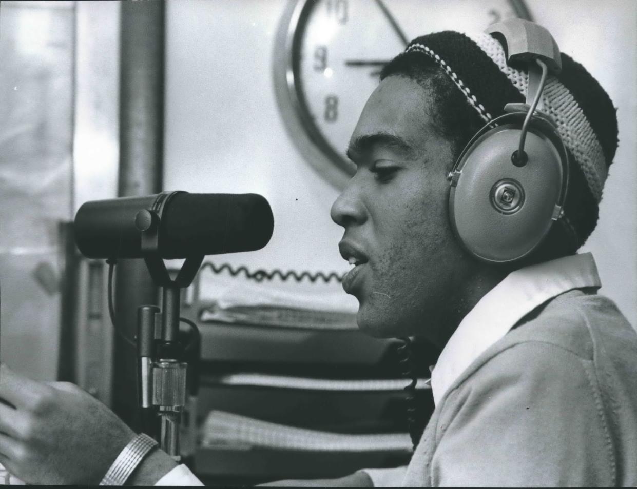 Bobby Rivers works for WQFM-FM radio station in Milwaukee in January 1977.