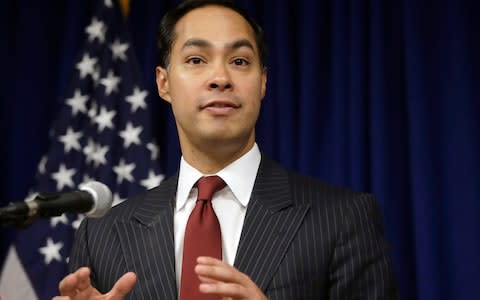 Julian Castro speaks during a news conference in 2016 - Credit: AP Photo/Steven Senne