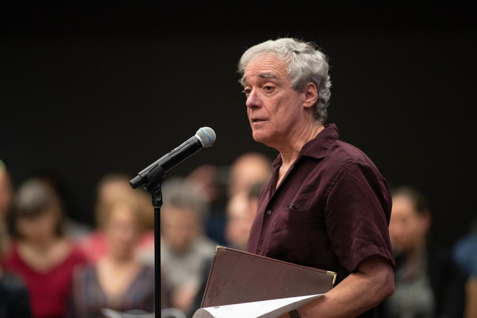 United Faculty of Florida President Matthew Lata speaks to the FSU Board of Trustees as the board meets to select the school's next president at the Turnbull Conference Center Monday, May 24, 2021.