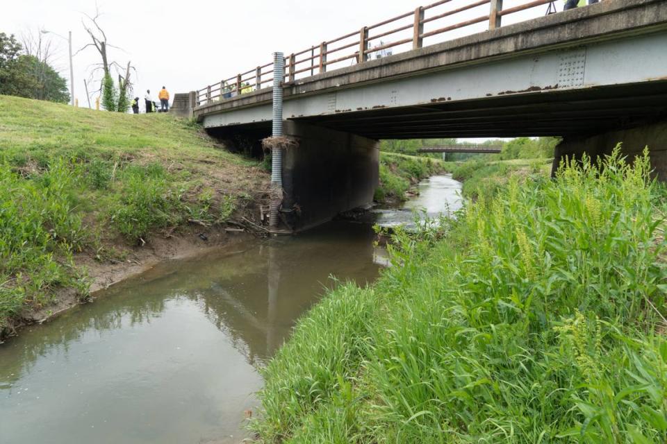 Cahokia Heights and East St. Louis officials say Harding Ditch, pictured here near Lake Drive in Cahokia Heights, becomes overwhelmed during heavy rain when it fills with water from neighboring communities.