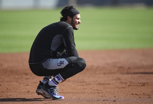 Men's Nolan Arenado Colorado Rockies Authentic Black Men On-Field 25th  Season Patch Flex Base Player