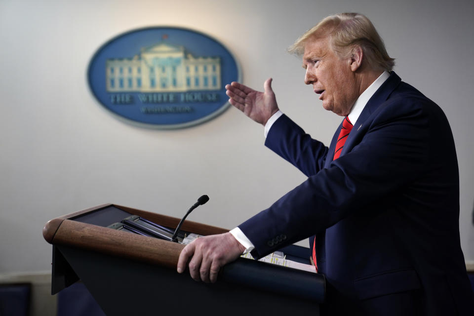 President Donald Trump speaks during press briefing with the coronavirus task force, at the White House, Thursday, March 19, 2020, in Washington. (Evan Vucci/AP)
