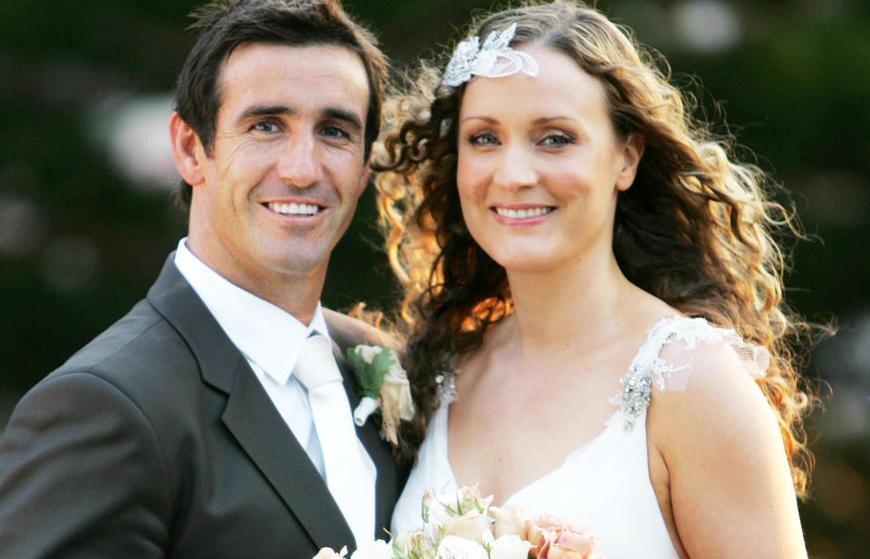 Andrew Johns and Cathrine Mahoney, pictured here at their wedding in Sydney in 2007.