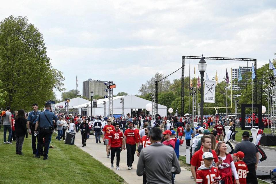 Fans strolled through the exhibits at the NFL Draft Experience Thursday, April 27, 2023, at the National WWI Museum and Memorial in Kansas City.