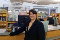 Jana De Brauwere poses at the main public library in San Francisco