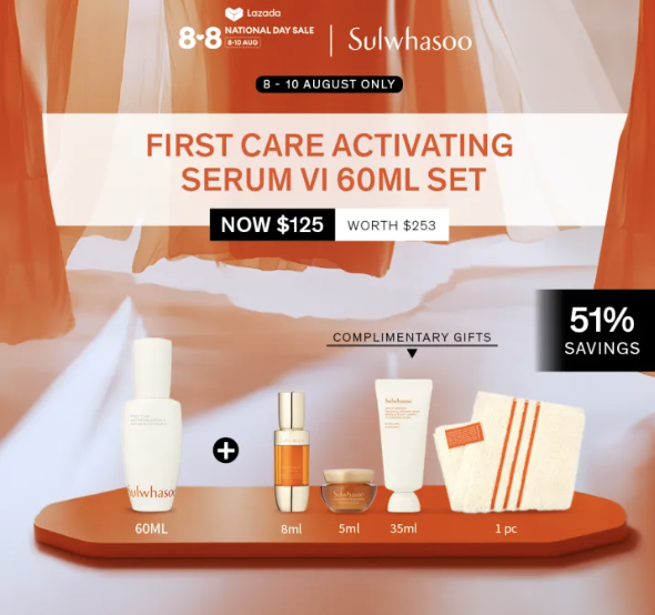 [Gifts Available only on 8-10 Aug] Sulwhasoo Basic Skincare Ritual First Care 60ml Set, 51% off Resilience-boosting, Moisturizing. PHOTO: Lazada