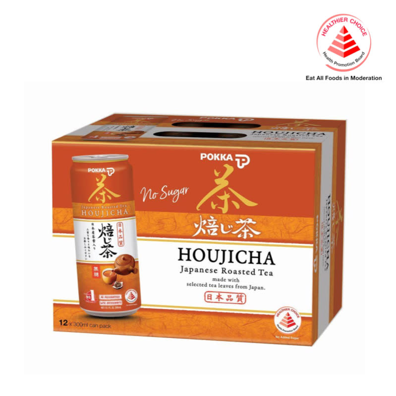 Pokka Houjicha Japanese Roasted Green Tea No Sugar 300ml x 12. (Photo: Shopee SG)