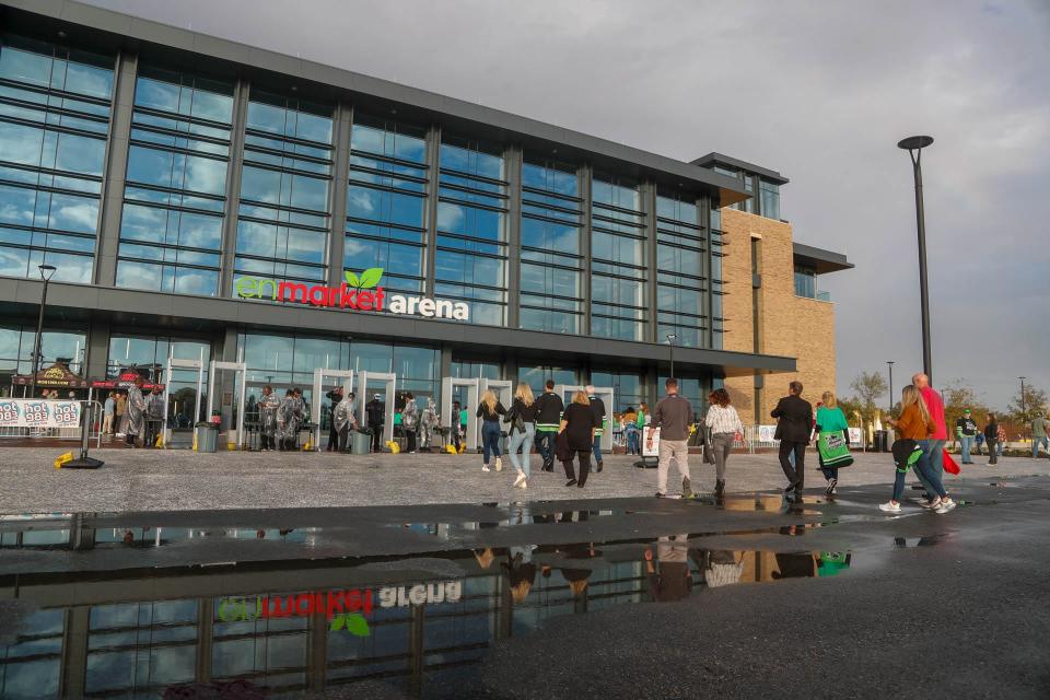 Fans arrive at enmarket Arena for the Savannah Ghost Pirates home opener on November 5, 2022.