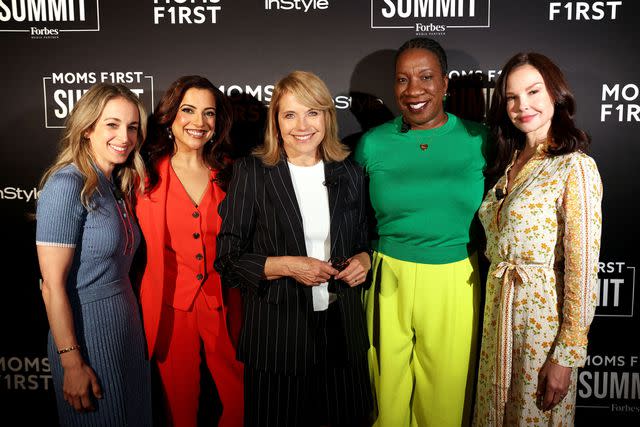 <p>Jessica Bal</p> From left: Dr. Becky Kennedy, Reshma Saujani, Katie Couric, Tarana Burke, and Ashley Judd before their panel at the Moms First summit on May 14, 2024