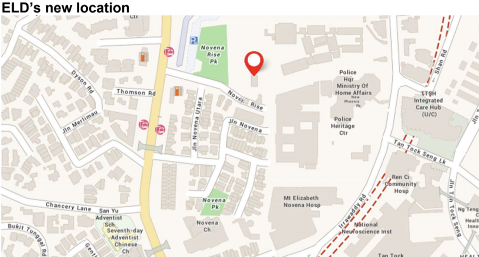 The Elections Department will move to Novena Rise on 4 January 2021. (MAP: ELD)
