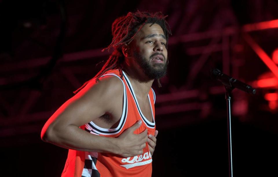 J. Cole performs at the Dreamville Music Festival at Raleigh, N.C.’s Dix Park Saturday, April 6, 2019