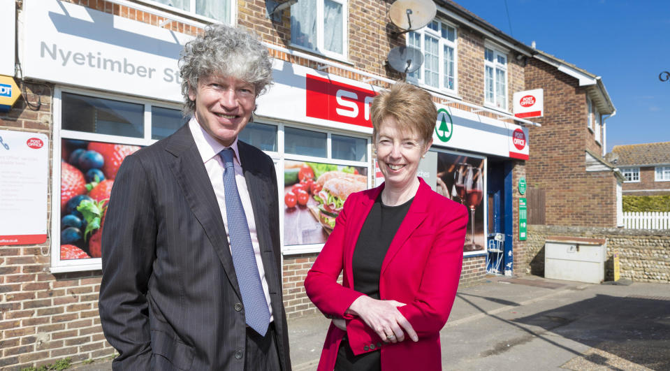 Tim Parker, Post Office Chairman and Paula Vennells, Post Office Chief Executive at the opening of the Nyetimber Post Office branch in Sussex, which is the 6000th branch to be transformed in the biggest modernisation programme in UK retail history.