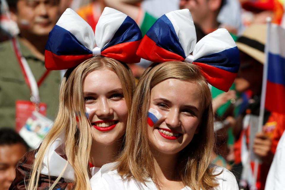 <p>Russian fans inside the stadium before the match </p>