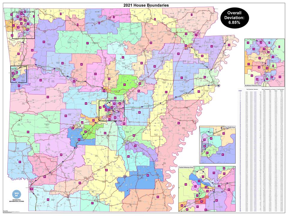 The Arkansas Board of Apportionment redrew district lines for the Arkansas House of Representatives.