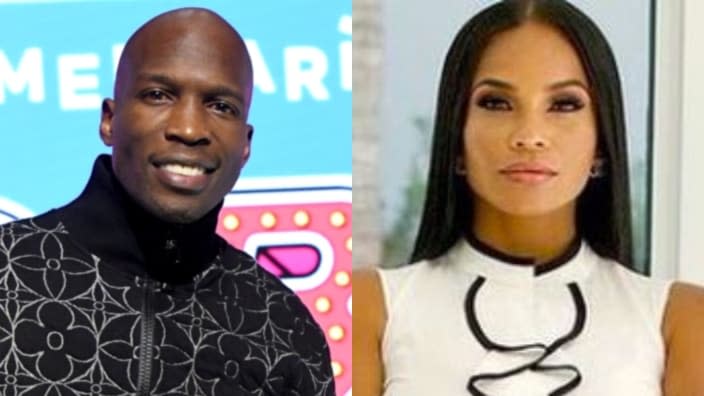 NFL star Chad “Ochocinco” Johnson (left) is expecting his eighth child, this one with current fiancee Sharelle Rosado (right), a three-time mother before this one for the star of “Selling Tampa.” (Photos by Gerardo Mora/Getty Images and Instagram)