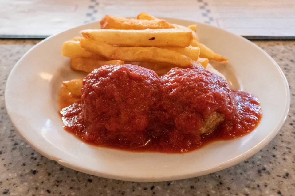 Angelo's meatballs & french fries