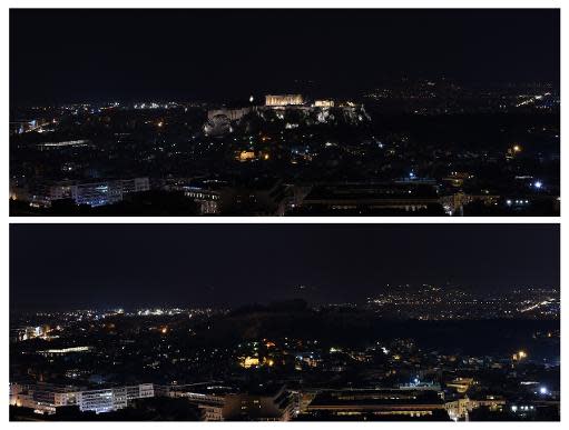 Atenas se plegó a la "Hora del Planeta" y apagó las luces de sus monumentos, como en el caso del Partenón (foto) el 29 de marzo de 2014 (AFP | Aris Messinis)