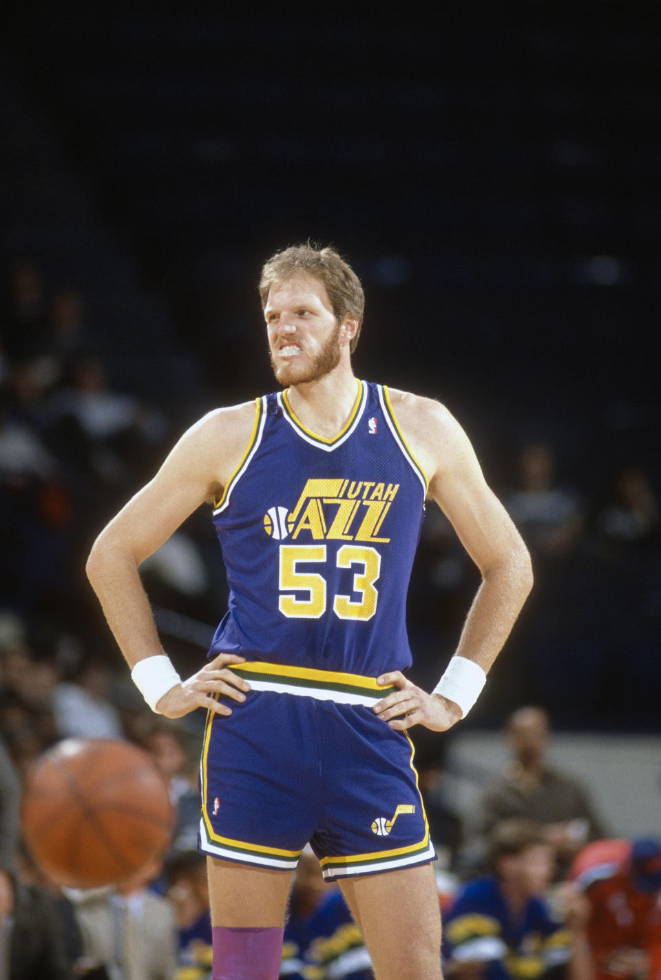 <p>For 11 seasons, the 7-4 Eaton guarded the paint for the Utah Jazz. Twice named Defensive Player of the Year, Eaton was an all-star in 1989. When he retired in 1994, he ranked second in NBA history in blocks, behind only Kareem Abdul-Jabbar.</p> 