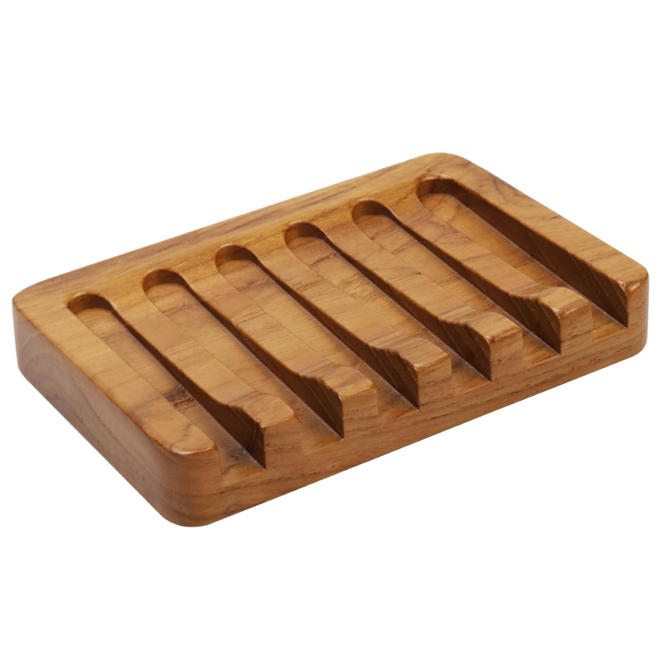 Teak slatted soap dish 